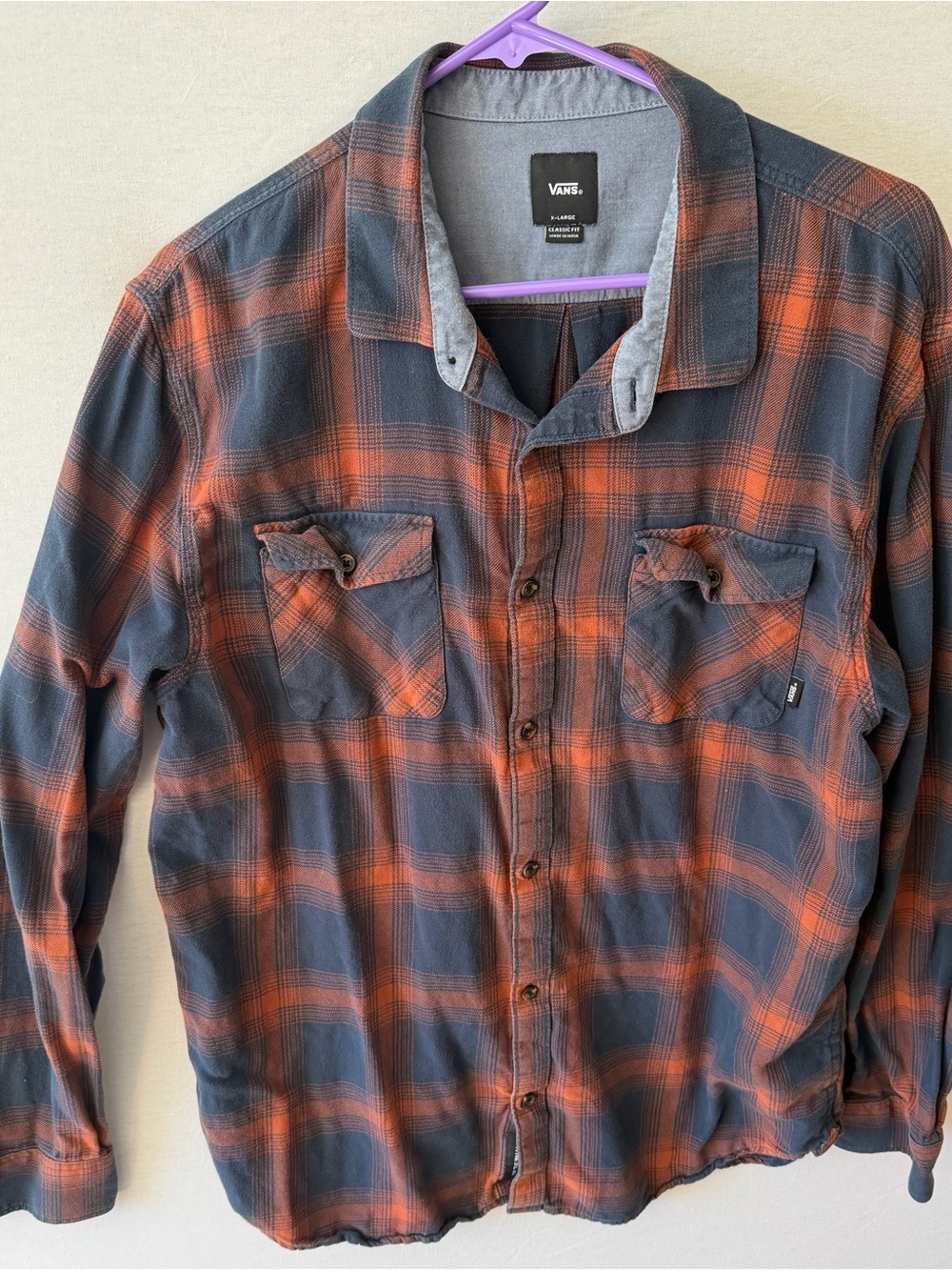 Vans Orange and Navy Plaid Long-Sleeve Button-Up Shirt